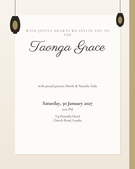 Baby Dedication Gold invitation — sample wording