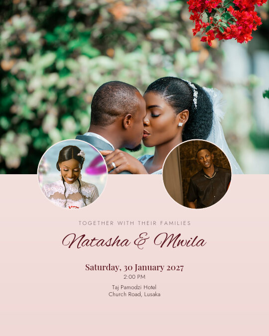 Bride, Groom & Us invitation — sample wording