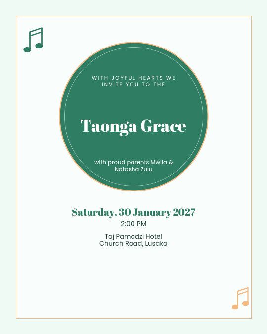 First Birthday Blessing invitation — sample wording