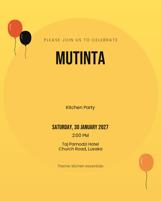 Kitchen Queen invitation — sample wording