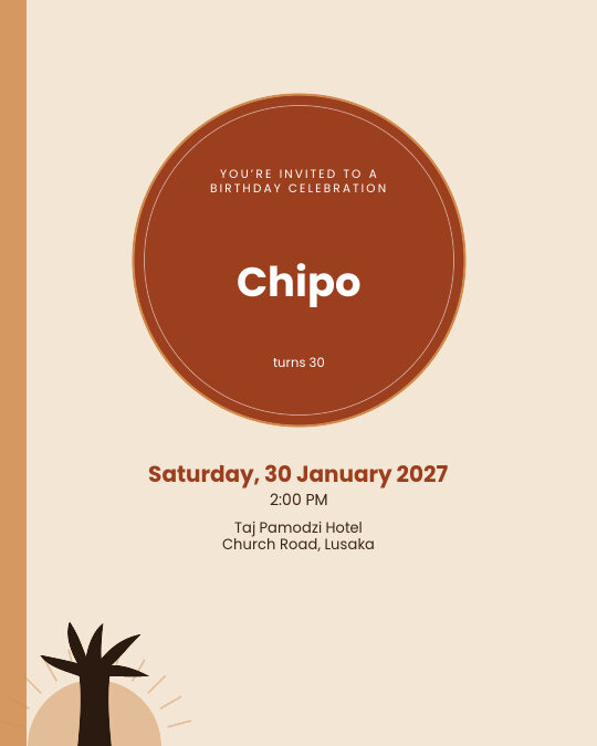 Sundowner Birthday invitation — sample wording
