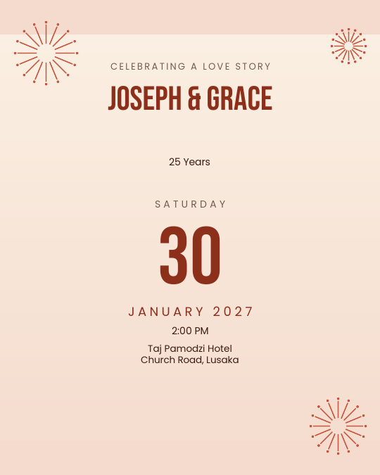 Twenty-Five Toast invitation — sample wording